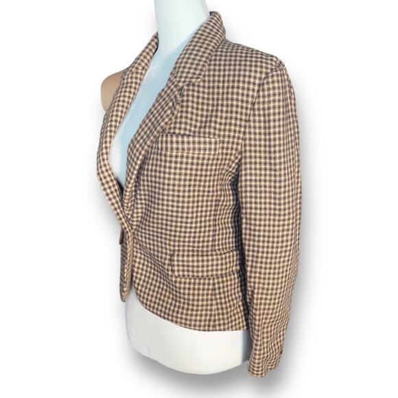 Vintage JH Collectibles Blazer Tan Navy Blue Plaid Structured Hourglass Wool - Picture 5 of 8